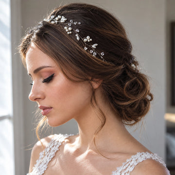 Gold-Tone Pearl and Crystal Bridal Hair Vine