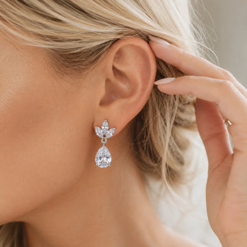 Silver-Tone Floral Pear Drop Earrings