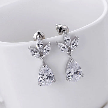 Silver-Tone Floral Pear Drop Earrings