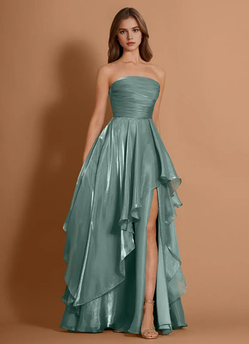 Ethereal A-line Sweetheart Strapless Tulle Maxi Prom Dress High-slit Evening Gown