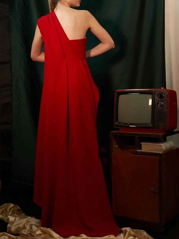 One-Shoulder Draped Maxi Evening Dress - Elegant Floor-Length Formal Gown for Galas & Black-Tie Events