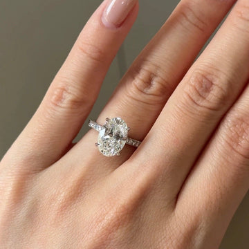 Oval Two Stone Cluster Engagement Ring with Pavé Band