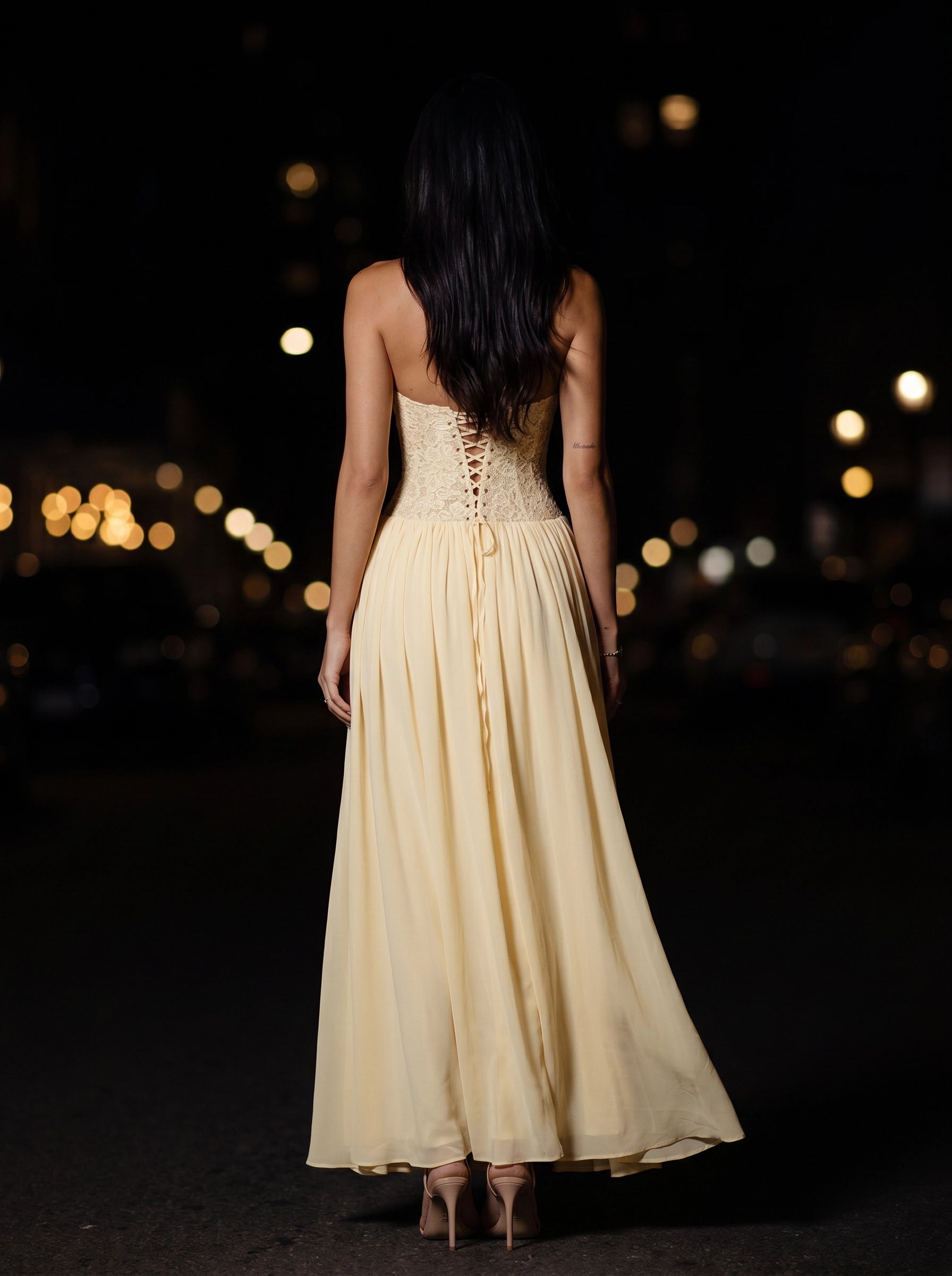 Dusty‑Pink A‑Line Halter Lace‑Corset‑Back Long Bridesmaid Dress