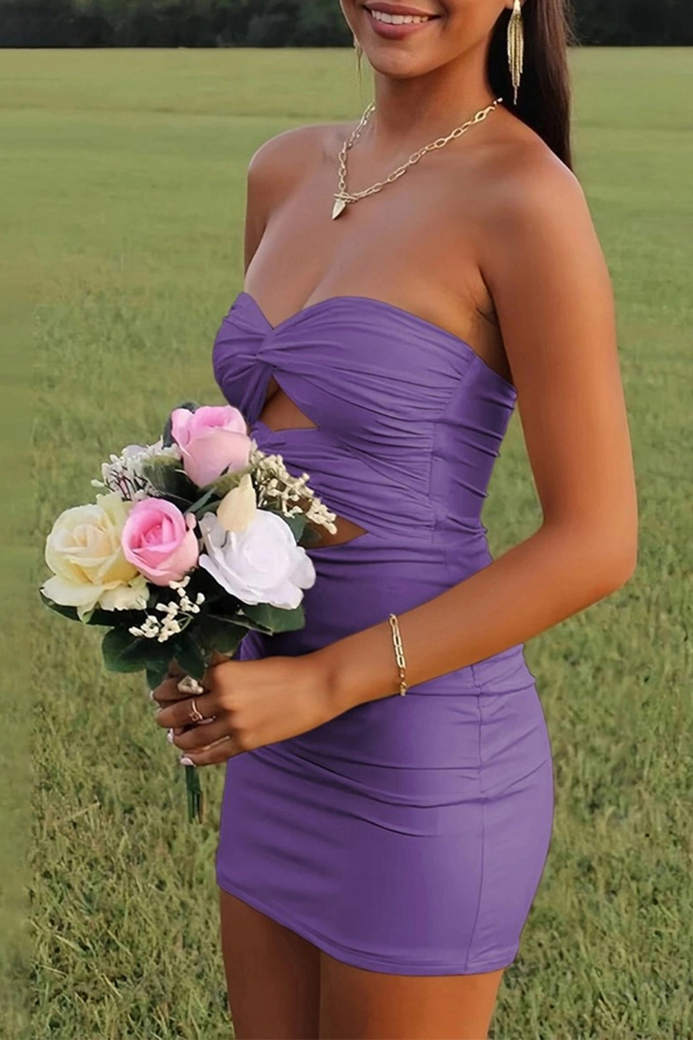 Bodycon Sweetheart Cutout Ruched Mini Party Dress Short Homecoming Dress