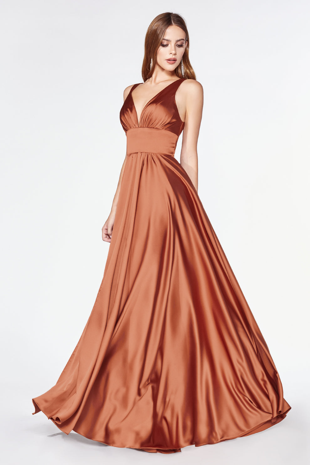 Bridesmaid Dress Satin Deep V A-Line Evening Gown - Spaghetti Strap High Slit Formal Prom Dress
