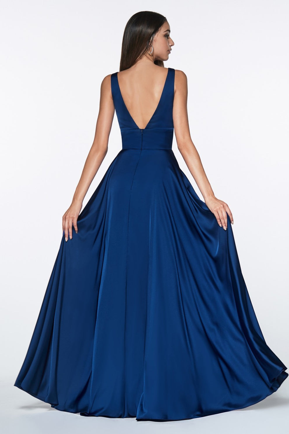 Bridesmaid Dress Satin Deep V A-Line Evening Gown - Spaghetti Strap High Slit Formal Prom Dress