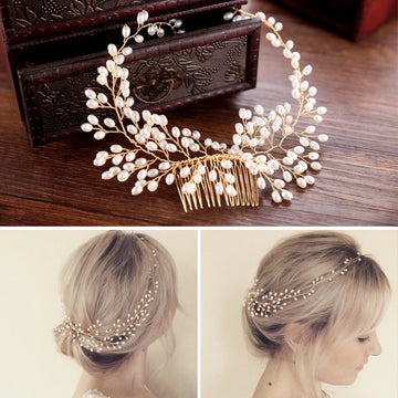 Gold-Tone Pearl Branch Bridal Hair Comb