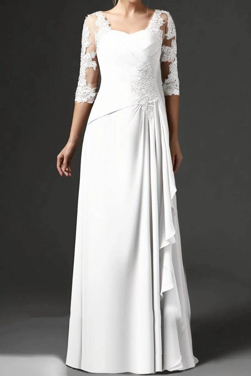 Graceful A-Line Square 3/4 Sleeve Zip Back Floor Length Mother Of The Bride Dress