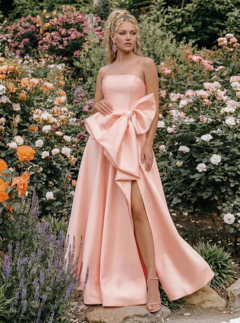 Chic A-Line Strapless Sleeveless Zip Back Floor-Length Prom Dress