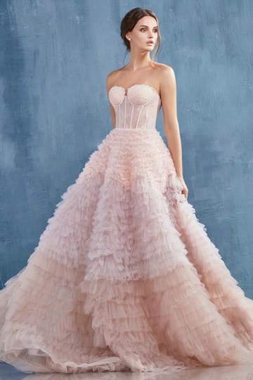 Vestido de Noche Sirena Corsé sin Tirantes Lavanda Polvorienta - Vestido de Fiesta y Boda de Tul con Volantes y Escote Corazón