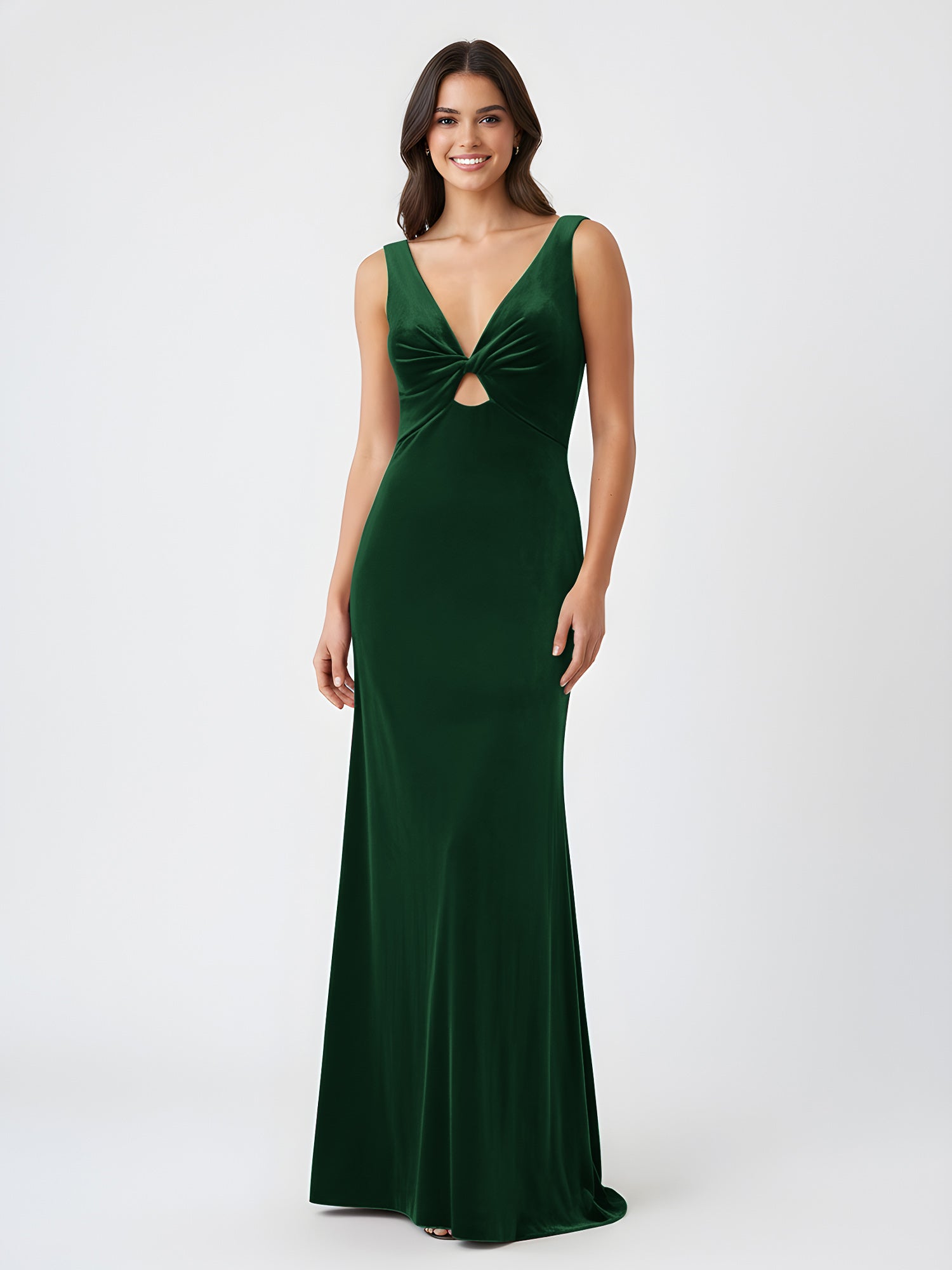 Burgundy Velvet Evening Gown Deep V-Neck Twist Front Cutout Slim Fit Mermaid Maxi Dress for Cocktail Parties and Red Carpet Moments