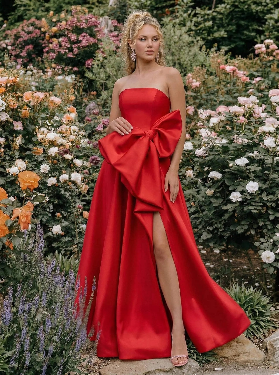 Chic A-Line Strapless Sleeveless Zip Back Floor-Length Prom Dress