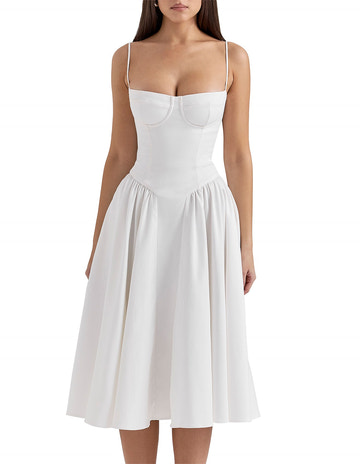 Chic A-Line Straight Neck Sleeveless Woven Corset Midi Homecoming Dress