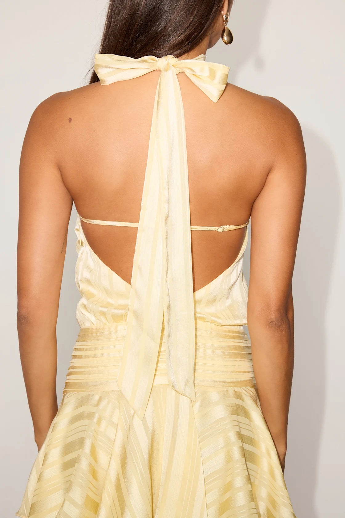 Glam Slip Halter Tie Back Ruffle Mini Homecoming Dress