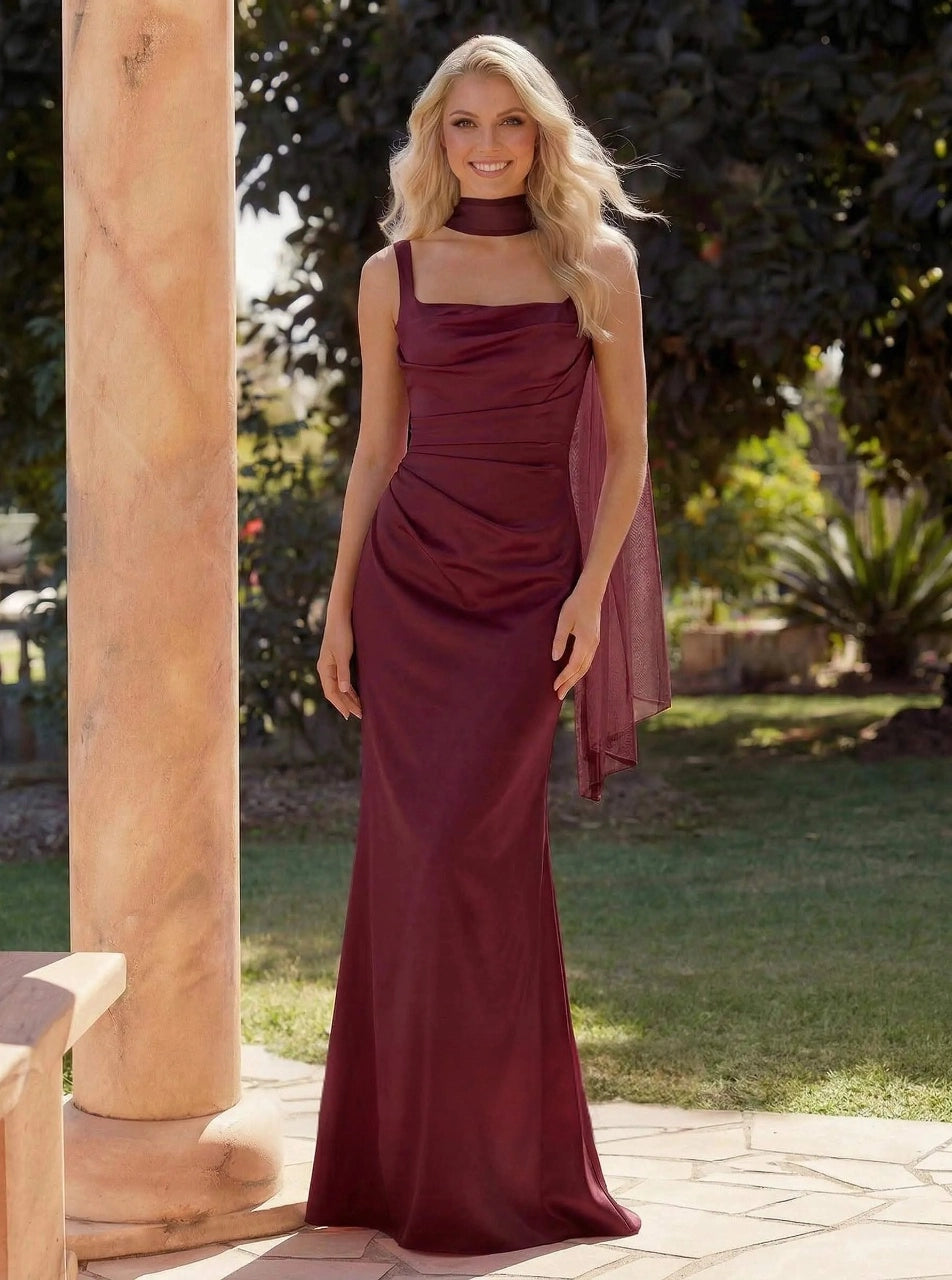 Romantic Sheath Square Neck Sleeveless Lace-Up Floor-Length Prom Dress