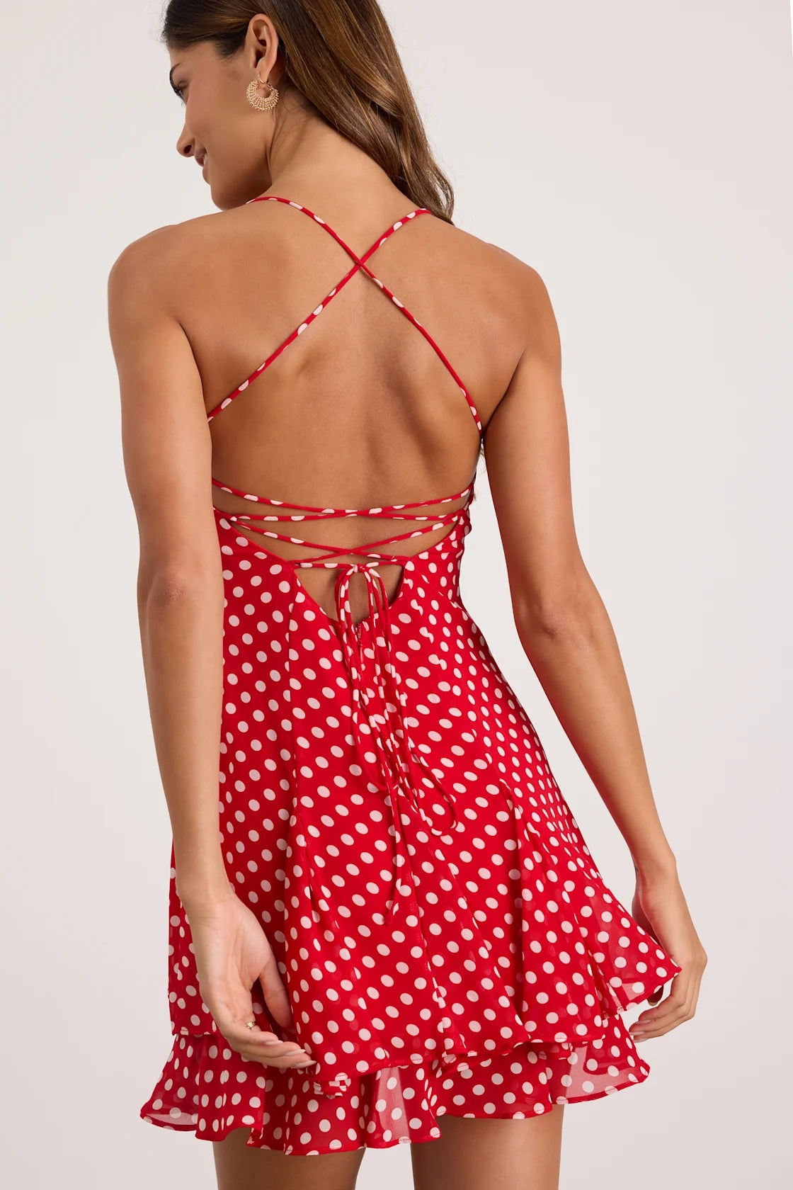 Fit And Flare Square Neck Spaghetti Strap Lace Up Back Mini Homecoming Dress