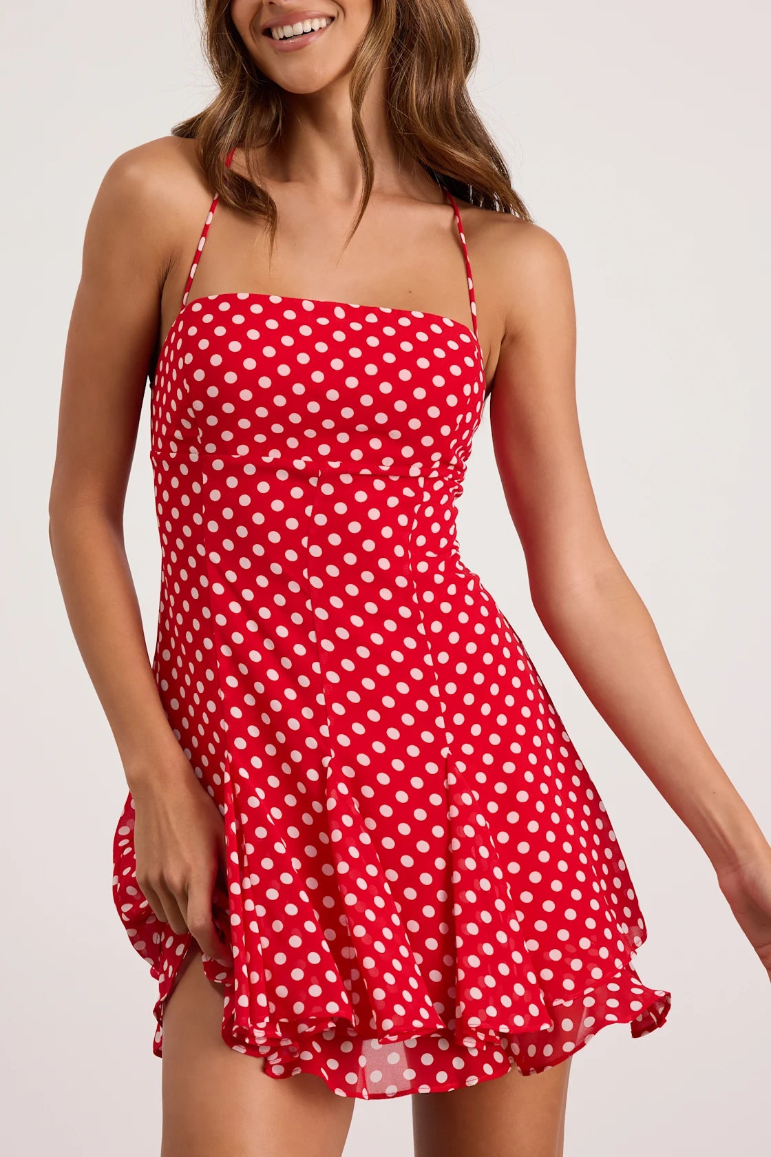 Fit And Flare Square Neck Spaghetti Strap Lace Up Back Mini Homecoming Dress