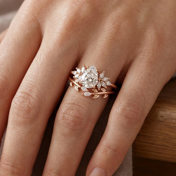 Rose Gold Pear Cut Floral Botanical Engagement Ring
