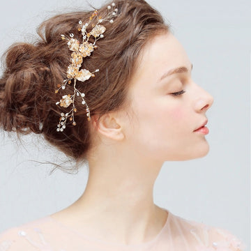 Gold-Tone Floral Crystal Bridal Hair Vine