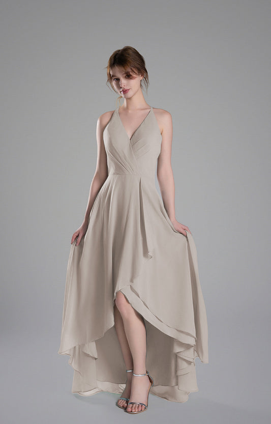 Elegant Chiffon V-Neck Bridesmaid Dress with Side Slit Sleeveless Floor-Length Formal Gown