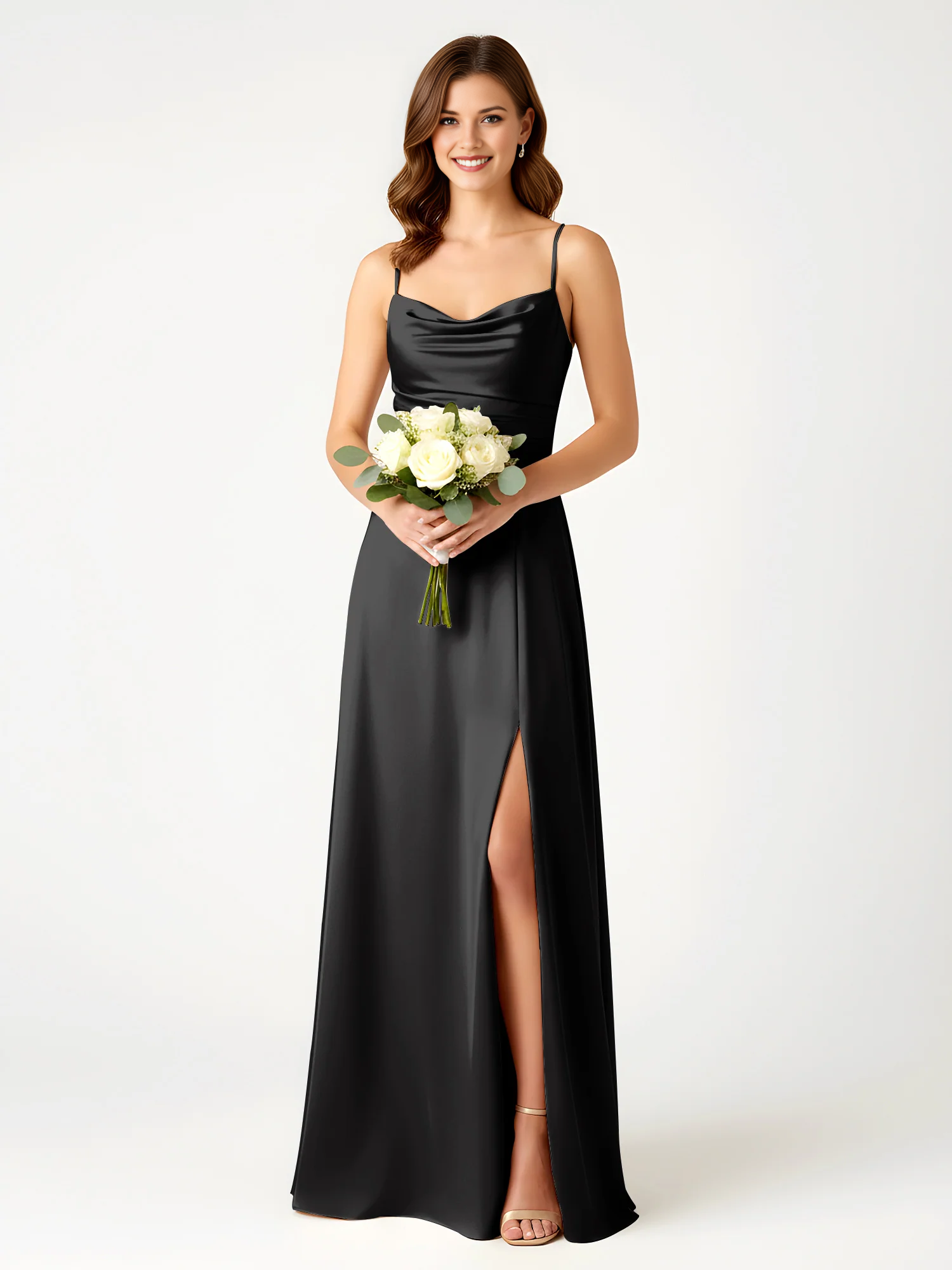 Boat Neck Flutter Sleeve Chiffon A-Line Bridesmaid Maxi Dress with Waist Tie & Pockets