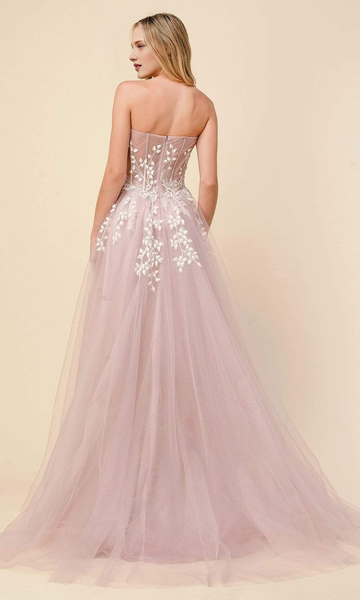 Vestido de fiesta simple Prom DrRomantic con corsé sin tirantes de corte A tipo princesa y largo hasta el suelo con corsé de Tesses