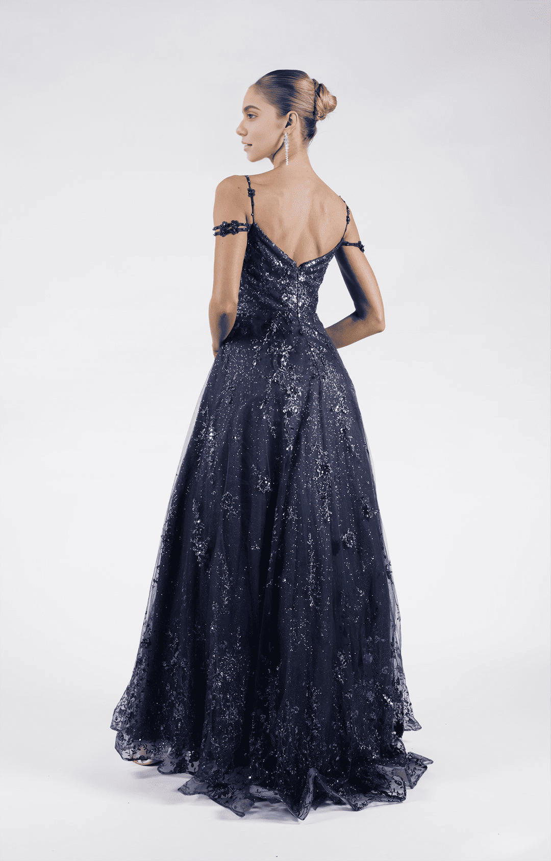 Vestidos de fiesta de noche línea A glamorosos de tul brillante con escote corazón y hombros descubiertos, largos hasta el suelo