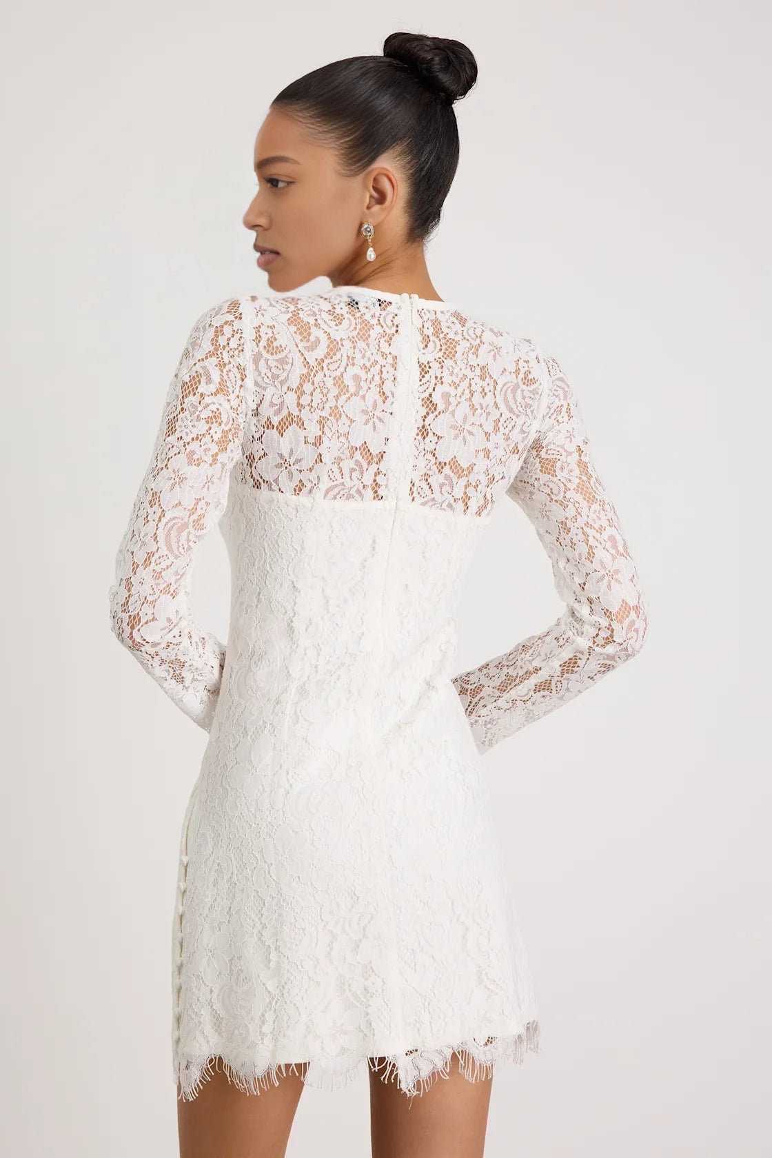Vedress long sleeve white eyelash lace mini dress full sheer back zipper homecoming party dress