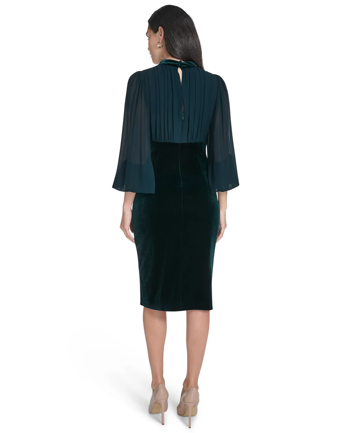 Women's V-Neck Long Sleeve Velvet Maxi Dress with Sheer Chiffon Sleeves Mother of the Bride Dress Evening Gown
