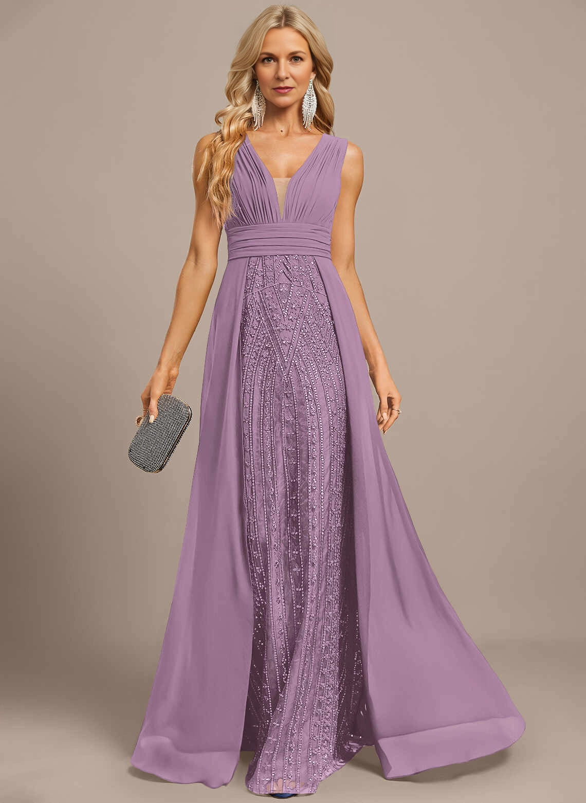 Elegant A‑Line V‑Neck Sleeveless Lace Back Long Mother Of The Bride Dress