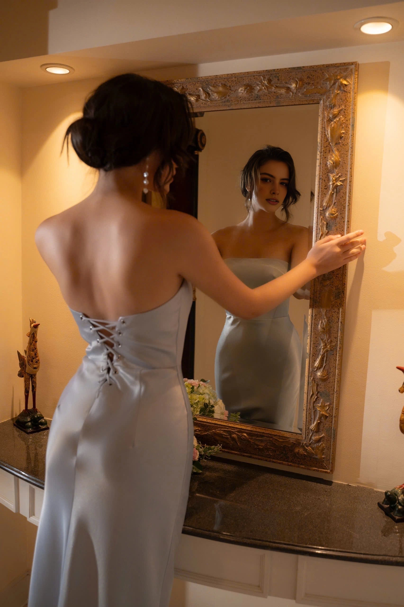 Mermaid Satin Strapless Plain Backless Floor‑Length Maxi Prom Dress