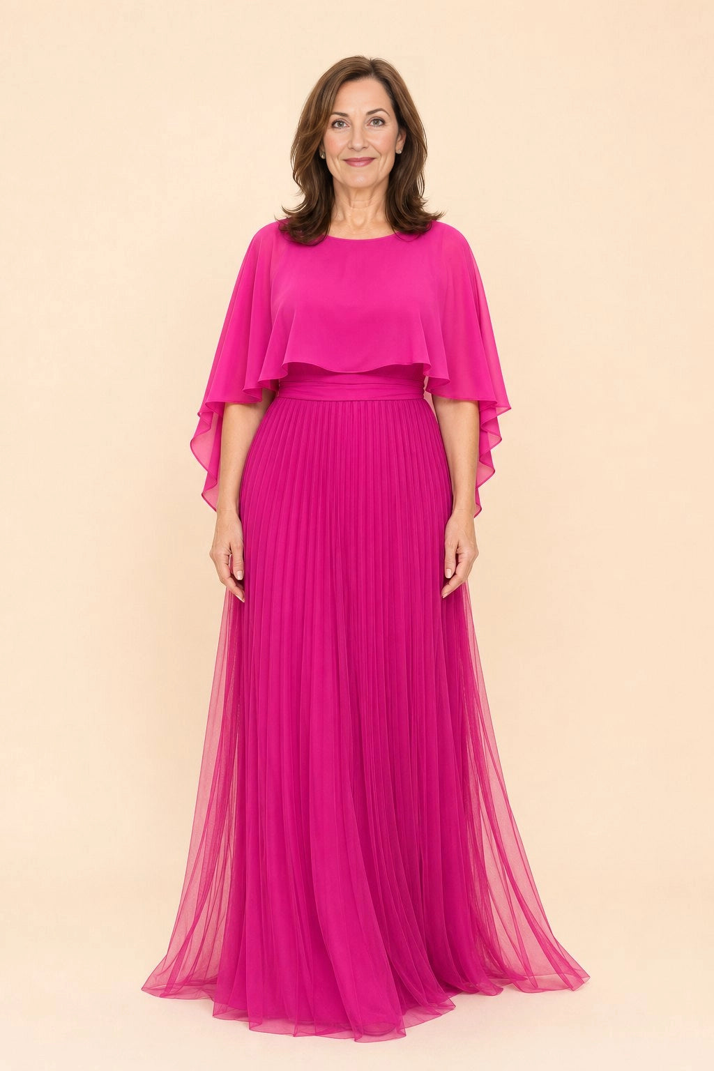 Royal Blue A‑Line Cape Sleeve Zipper Back Long Mother of the Bride Dress