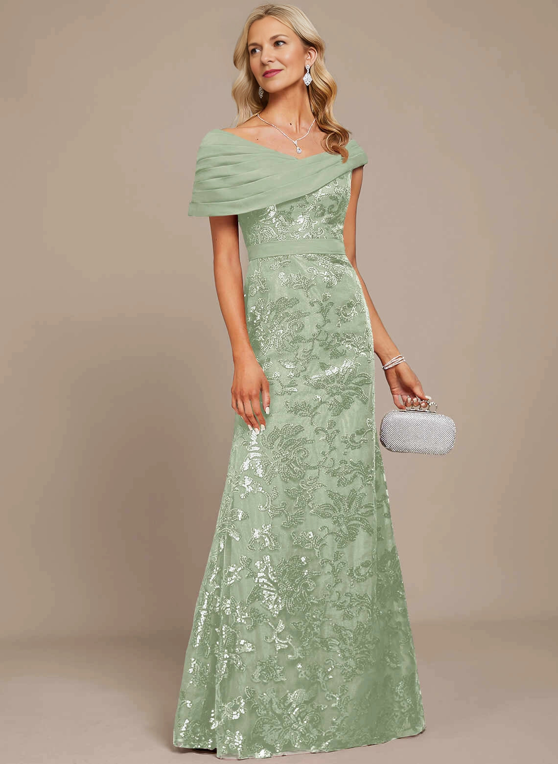 Sophisticated Mermaid Off‑The‑Shoulder Sequin Lace Long Mother Of The Bride Dress