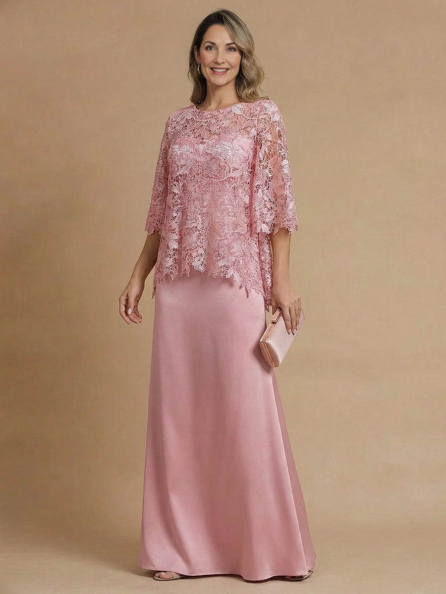 Sage Green A‑Line Lace 3/4 Sleeve Zipper Back Mother of the Bride Dress