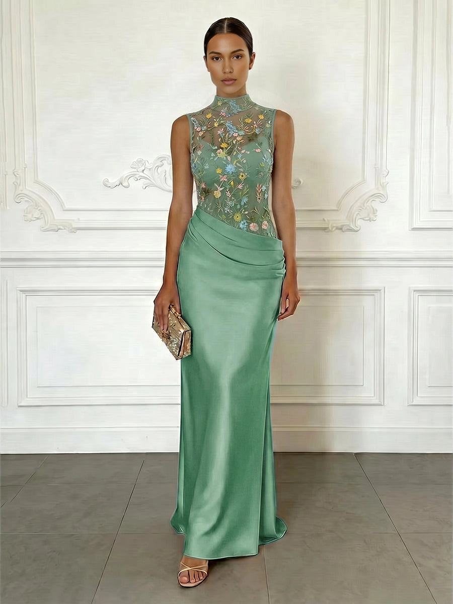 Elegant Mermaid High‑Neck Sleeveless Zipper‑Back Floor‑Length Mother Of Bride Dress