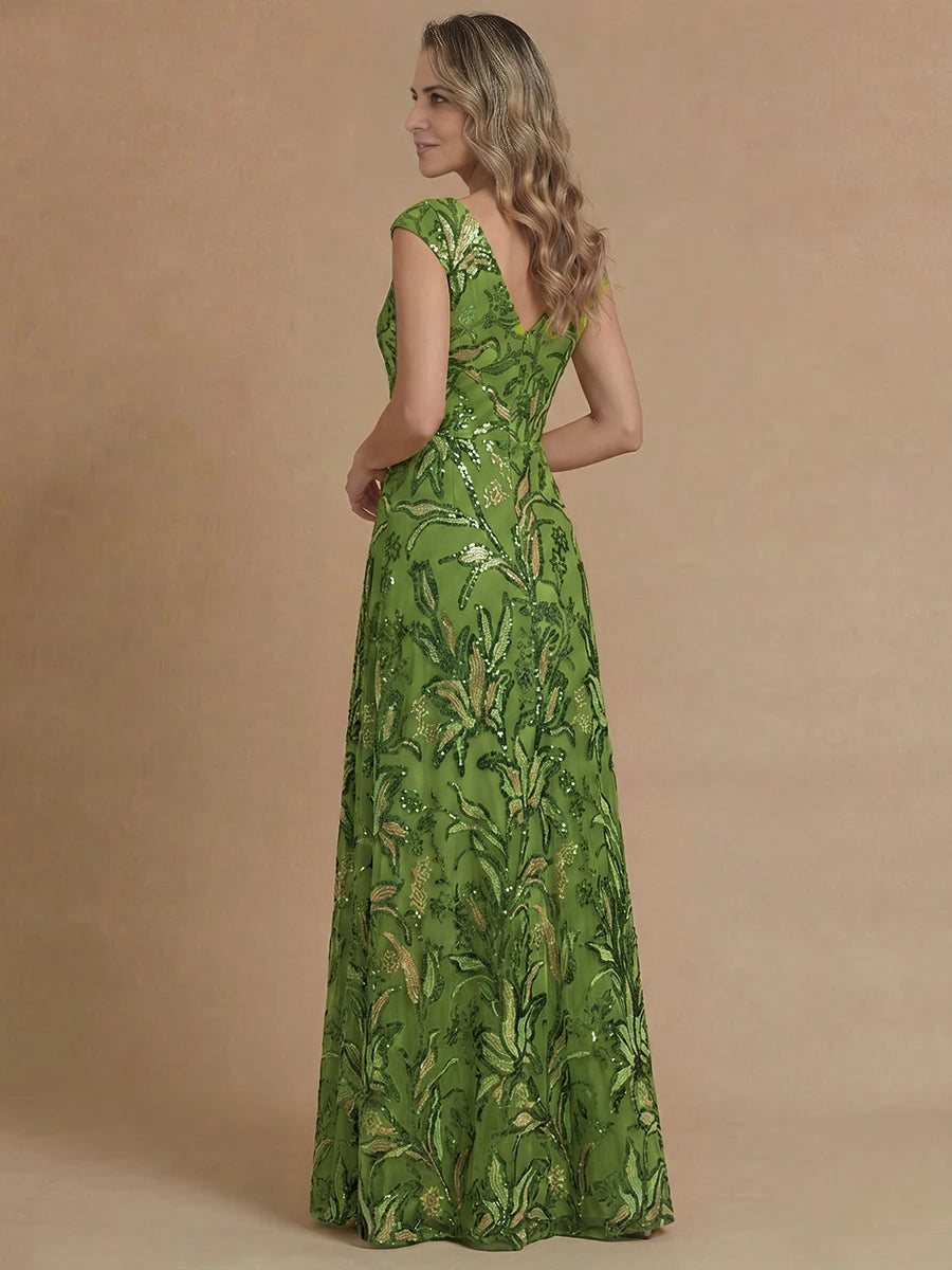 Vedress Floor‑Length Sequin Dress V‑Back Cap Sleeve Formal Gown Back View