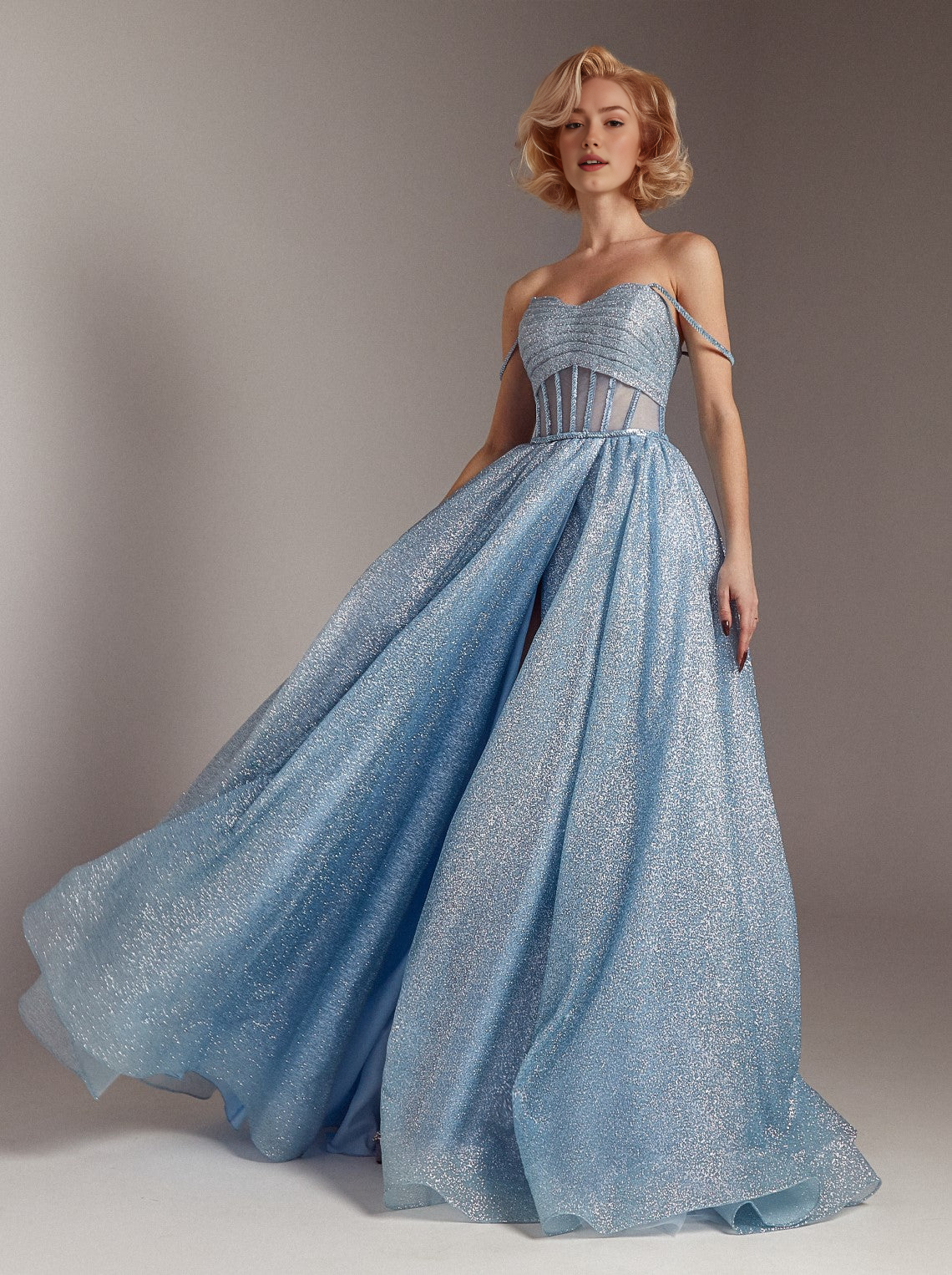 SparklingSequin Off-the-Shoulder Ball Gown Prom Dress A-Line Princess Ball gown Lace up Corset Sparkle Evening Dress