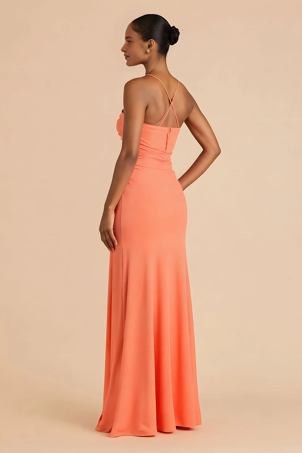 Vedress ruched crisscross spaghetti back formal bridesmaid gown back view