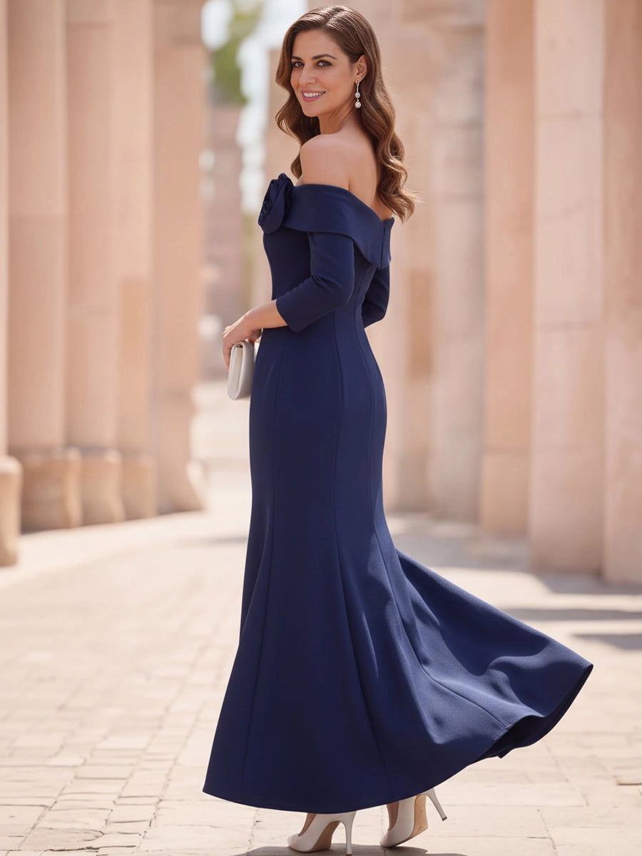 Vedress 3/4 Sleeve Mermaid Floor‑Length Formal Dress Back View
