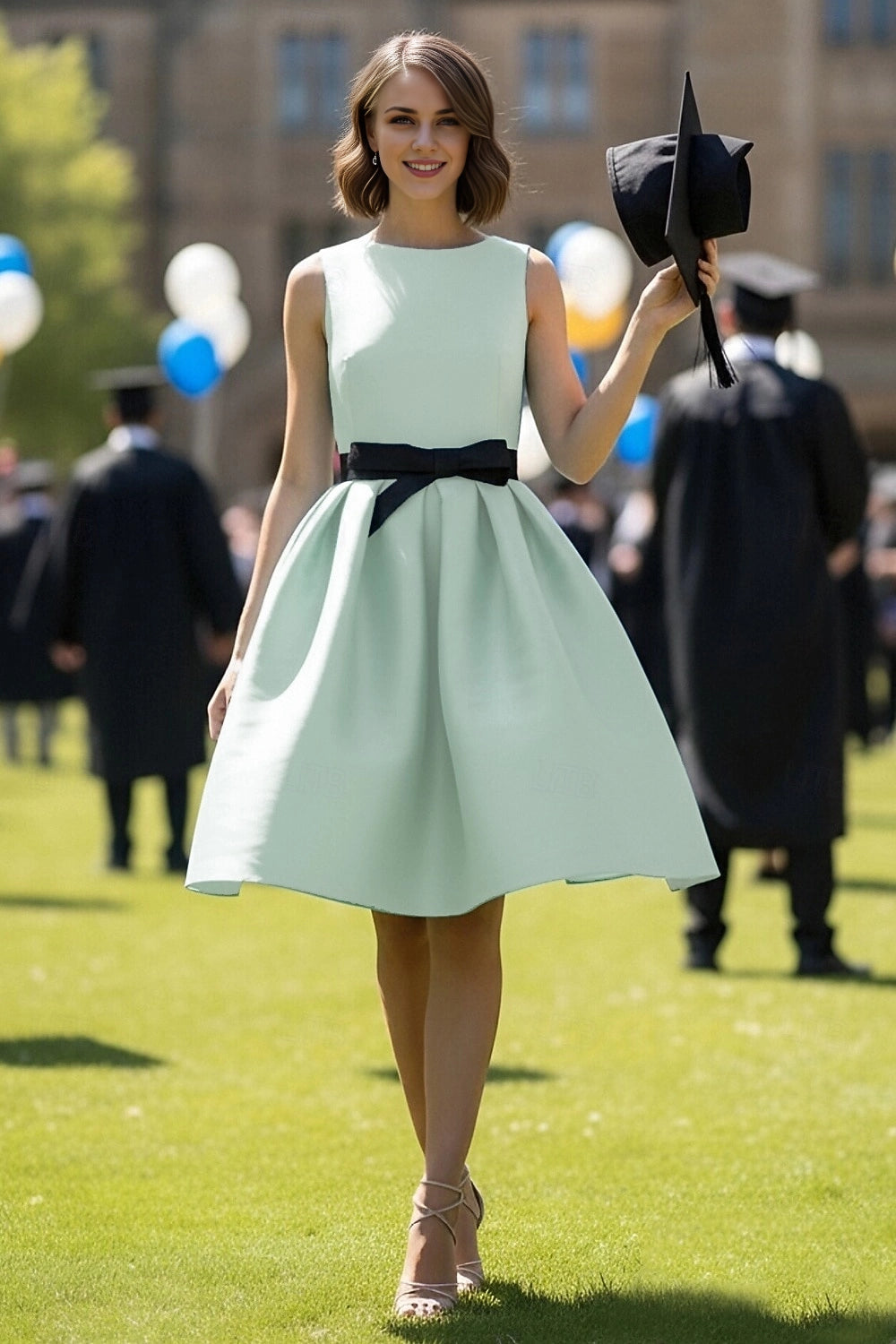 Chic Fit-Flare Round Zip Back Knee Length Prom Dress