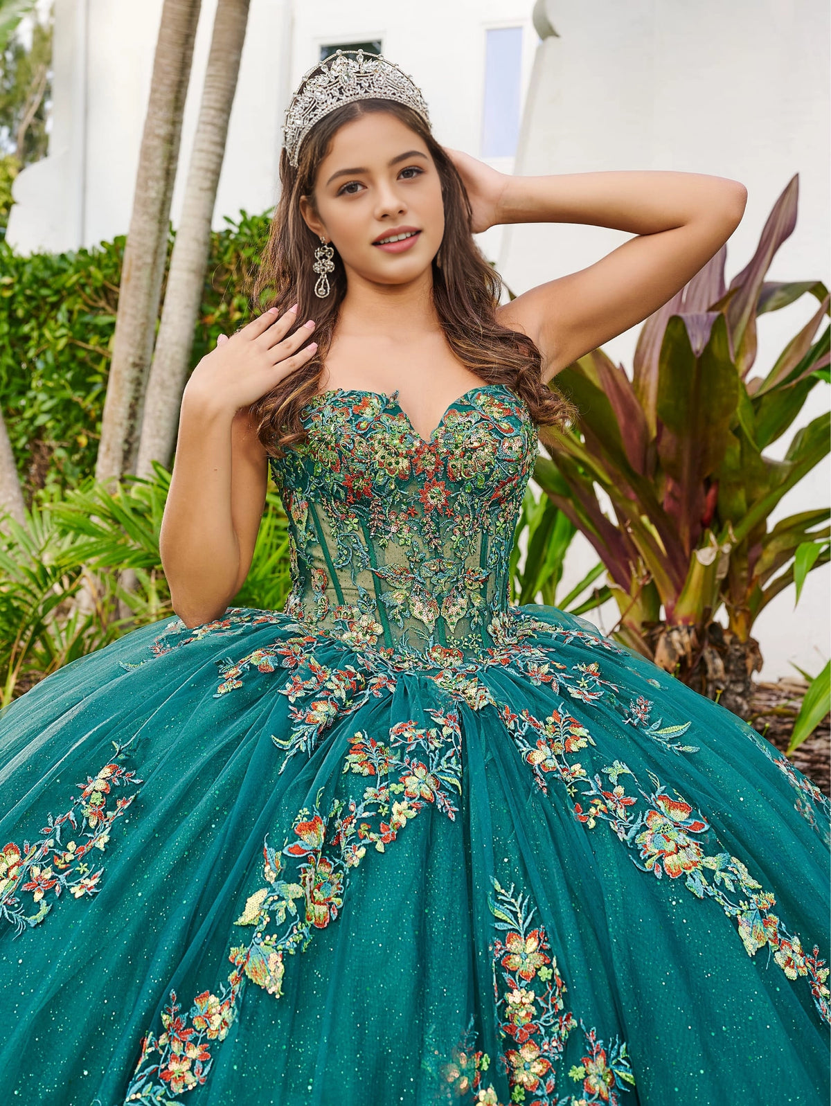 Vibrant Ball Gown Sweetheart Strapless Corset Back Chapel Train Quinceanera Dress