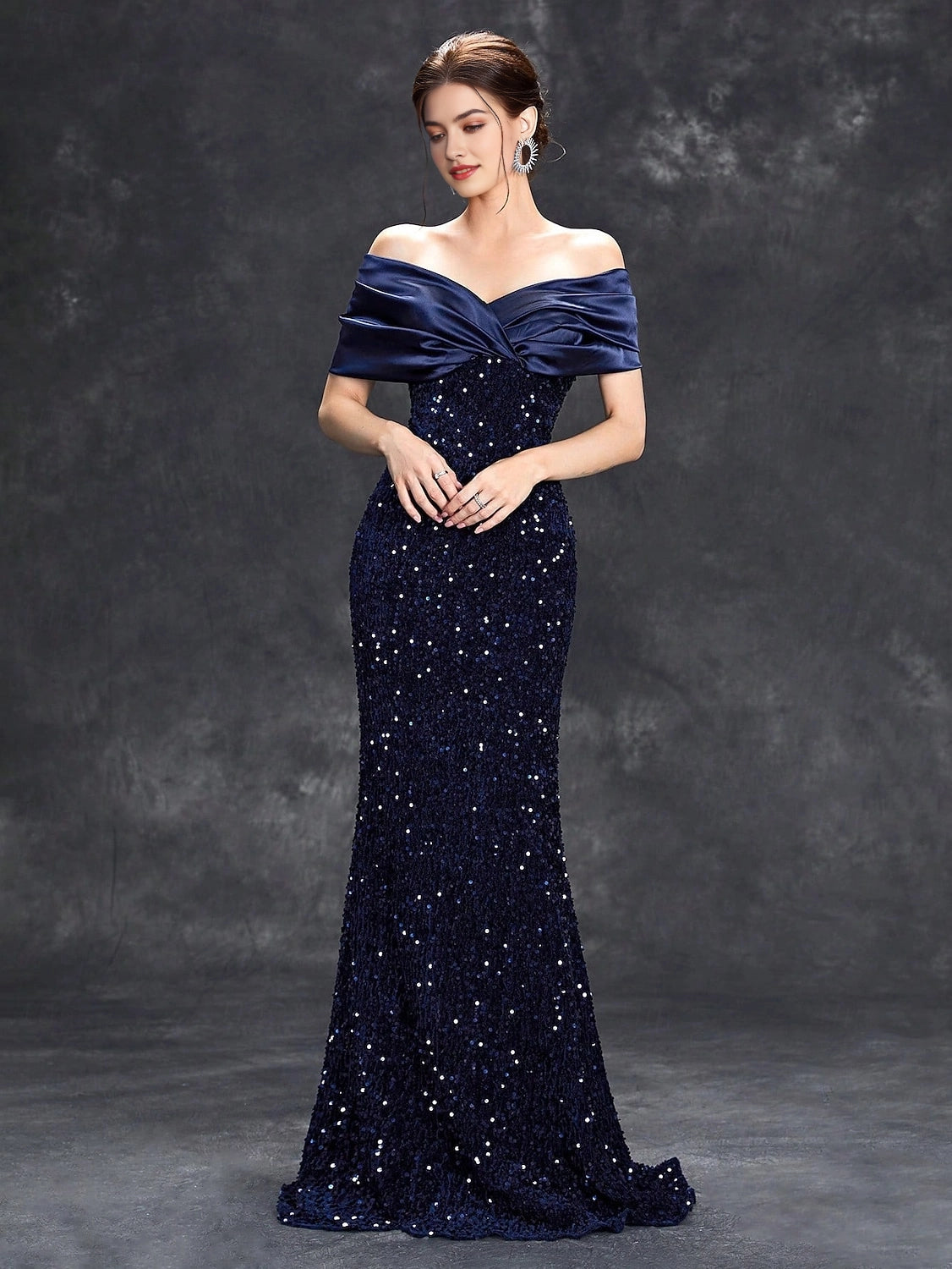 Glamorous Mermaid Off Shoulder Zip Back Long Prom Dress