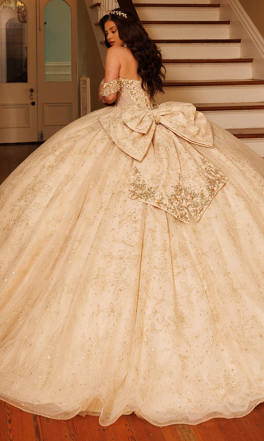 Dreamy Ball Gown Off‑Shoulder Ruffle Sleeve Lace‑Up Back Sweep Train Quinceanera Dress