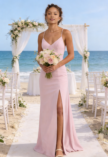 Elegant Crisscross Back Spaghetti Strap Maxi Dress Party Wedding Guest Bridesmaid Dresses With Slit