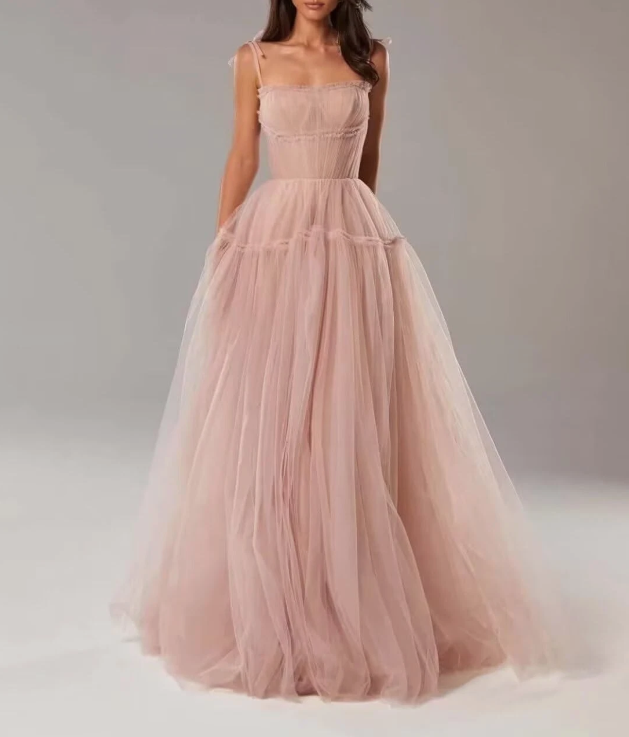 Vestido de fiesta de tul para mujer, largo, corte en A, formal, para noche, vestidos de fiesta formales