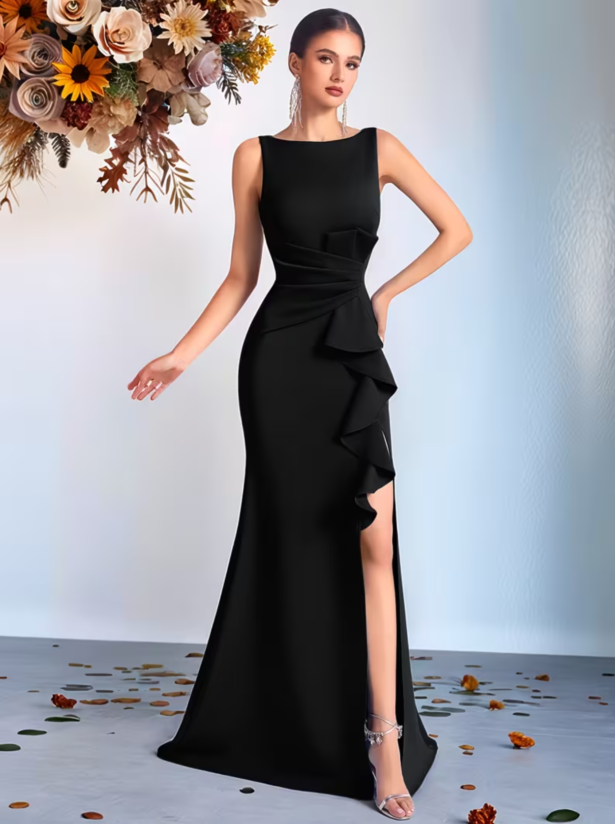 Vestidos de fiesta de cintura alta con dobladillo con volantes, abertura en la espalda, vestidos de noche, vestidos de fiesta para invitadas de boda