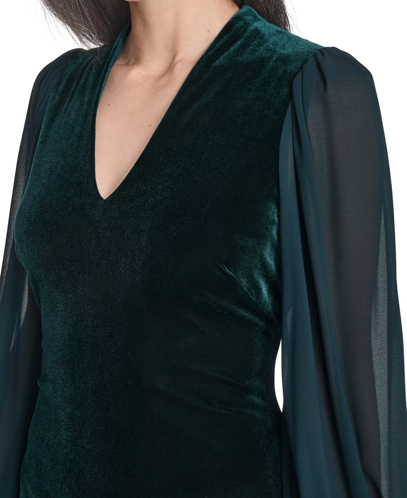 Women's V-Neck Long Sleeve Velvet Maxi Dress with Sheer Chiffon Sleeves Mother of the Bride Dress Evening Gown