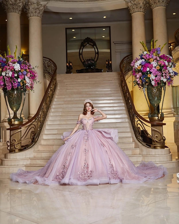 Ball Gown Off Shoulder Corset Back Floral Quinceañera Dress