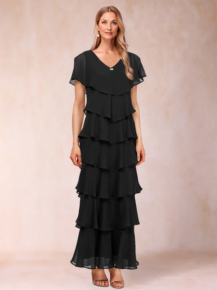 Elegant A‑Line V‑Neck Flutter‑Sleeve Zip‑Back Long Mother Of The Bride Dress