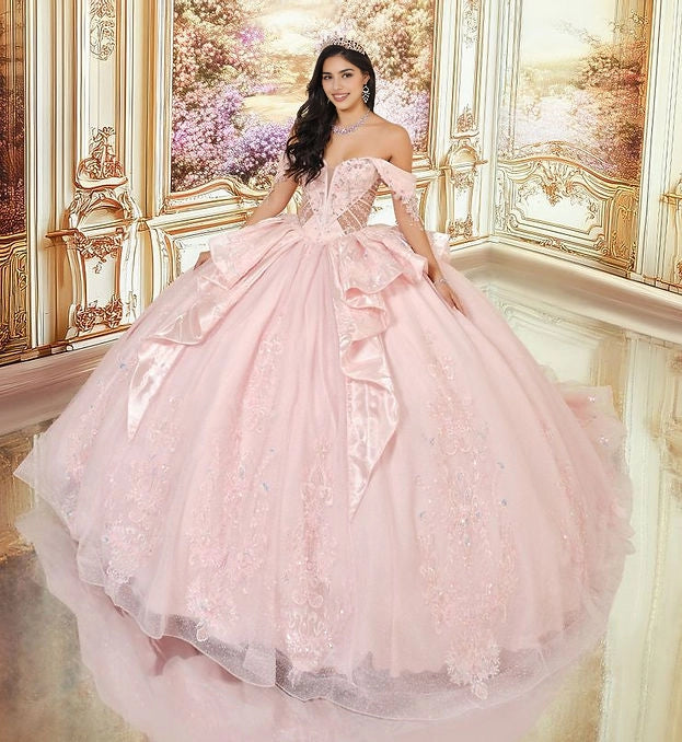 Ball Gown Off Shoulder Sweetheart Corset Ruffle Train Quinceañera Dress
